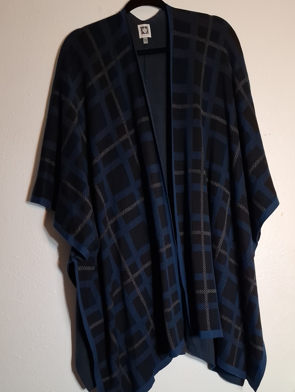 Anne Klein Navy and Black Plaid Knit Cardigan Wrap